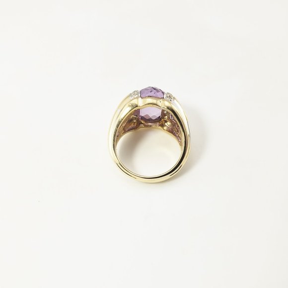Vintage 14 Karat Yellow Gold Amethyst and Diamond Ring Size 6.25 GAI Certified - Picture 6 of 9